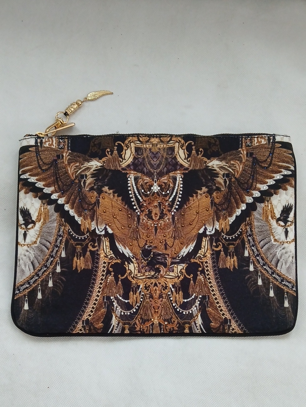 Camilla Womens Canvas Clutch Pouch Kakadu Calling Embellished Artsy Boho Wings
